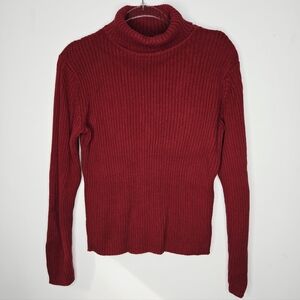 Vintage Sonoma Ribbed Turtleneck Sweater Size M Red 100% Cotton Fall Preppy Y2K